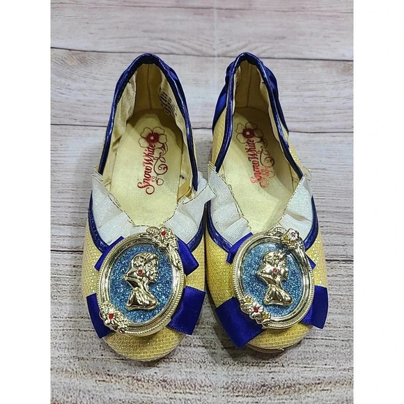 Disney Store Snow White Costume Dress Up Children's Shoes US 7/8 Gold Blue - Picture 2 of 11